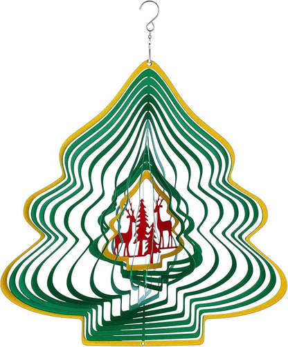 3D Metal Wind Spinner Christmas Tree Shape Stainless Steel Yard Decorations Spinner with a Routing Hook for Outdoor Garden House Hanging Decoration Gift with 360 Rotating Hook for Home Yard Decor