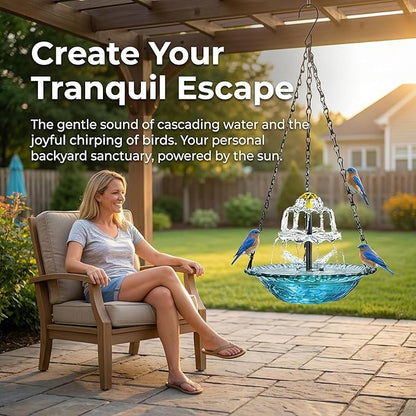 Solar Cascade Hanging Bird Bath Fountain, 2026 New Solar Fountain for Bird Bath Hanging Solar Bird Bath Fountain with Solars Pump & Bowl Decorative Garden Yard Patio (White)