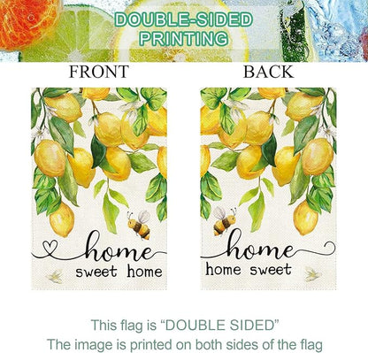 Baccessor Spring Garden Flag Lemon Bee Floral Home Sweet Home Small Yard Flag 12.5 X 18 Inch Double Sided Burlap Summer Welcome Flag for Outside Outdoor Decor