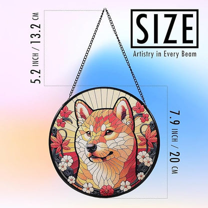 Stained Glass Dog Memorial Suncatcher,Shiba Inu Window Hanging,Sympathy Gifts for Pet Loss,7.9 inch/20 cm Home and Garden Decor for Dog Lovers