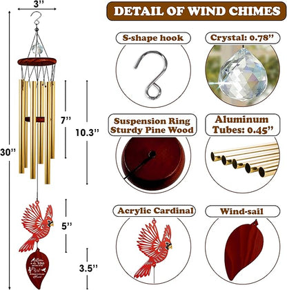 30'' Memorial Crystal Wind Chimes Loss of Mom Dad Grandparent Sympathy Cardinal Bird Keepsake Weatherproof Windchime Remembrance Gift in Memory Loved Ones for Window Outdoor Garden Decor HW2-LW