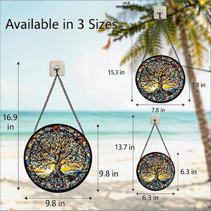 Stained Glass Sun Catcher,Tree of Life Glass Window Hanging Garden Decor,Sun Catchers Indoor Window,Whimsical Decoration for Home Backyard Patio Lawn Porch with 9.8 INCH