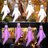 Geefuun 4PCS Purple Halloween Fierce Ghost Windsocks Hanging Decorations - 43 Inch Flag Wind Socks for Home Yard Outdoor Decor Party Supplies (Batteries Not Included,No Timer)