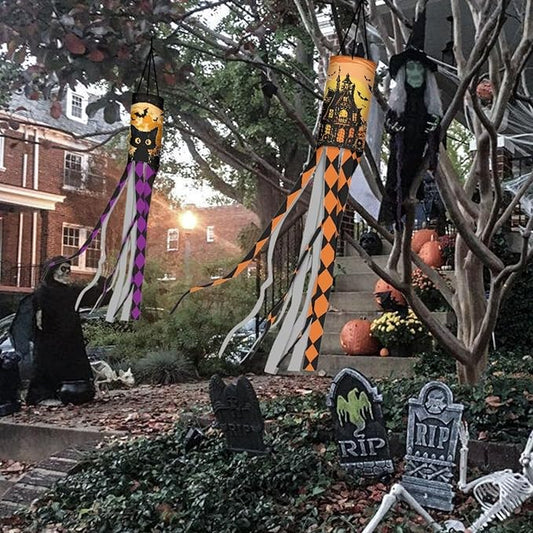 Jeiento Halloween Night Castle Windsock for Outside 40 Inch Windsock Flag with Hook Recycle 2 PackGarden Wind Socks for Holiday Party Home Yard Outdoor Decor Party Supplies