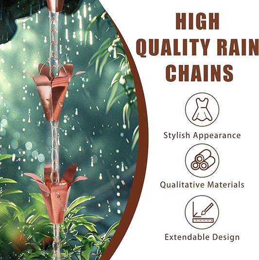 Topadorn Rain Chain Pure Copper Lily Rain Chains Decorative Rain Chain Bell Decor, 8-1/2 Length