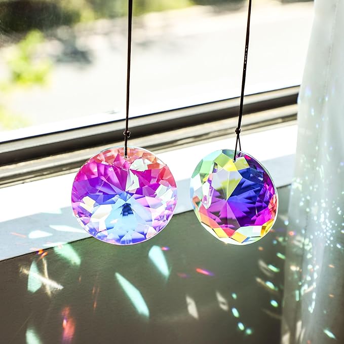 3"/79mm Hanging Crystal Prism Suncatcher for Window Large Sun Catchers AB Colored Faceted Prisms Ornament Rainbow Maker Chandelier Crystal Pendant