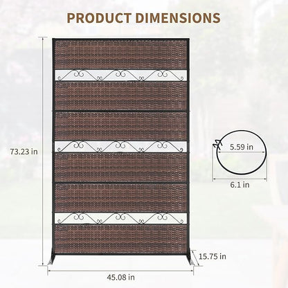73" H×45" W Rattan Outdoor Privacy Screen Freestanding for Patio, Balcony Metal Privacy Screen and Room Divider for Garden, Apartment, Deck(Brown, 1 Panel)