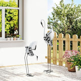 A Pair of Lifelike Crane Garden Statues, 53’’ & 35’’ Tall Metal and Wood Patina Heron Decor for Yard, Patio, Indoor Outdoor, Tall & Short Crane Sculptures