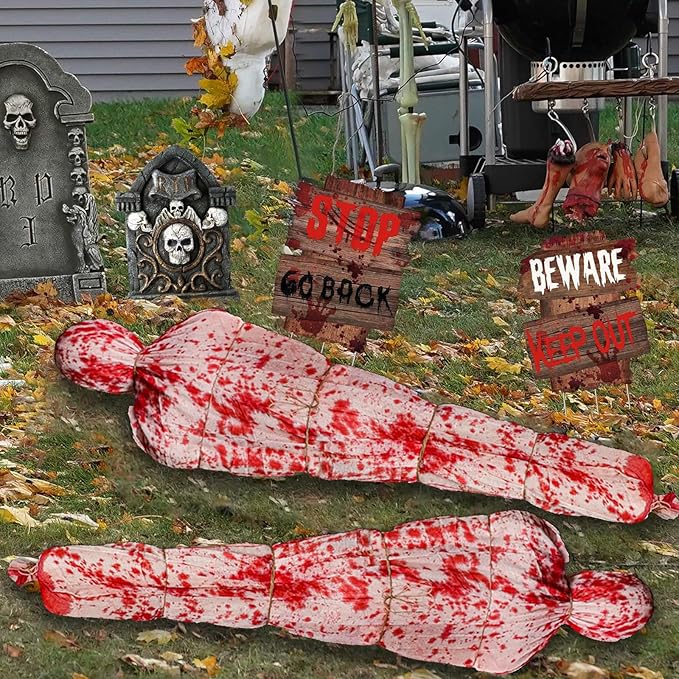 2PCS 5ft Halloween Decorations Scary Dead Victim Props, Hanging Corpse in Bag Body Bag Creepy Haunted House Decor Set, Halloween Outdoor Indoor Party Decorations (Assembly Needed)