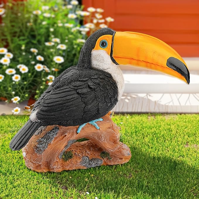Teaeeno Garden Toucan Statue Decor Outdoor, Toucan Bird Outdoor Tiki, Resin Toucans Outdoor Tropical Decor Bird Sculptures for Patio Lawn Yard Home Decoration, Tropical Garden Decor