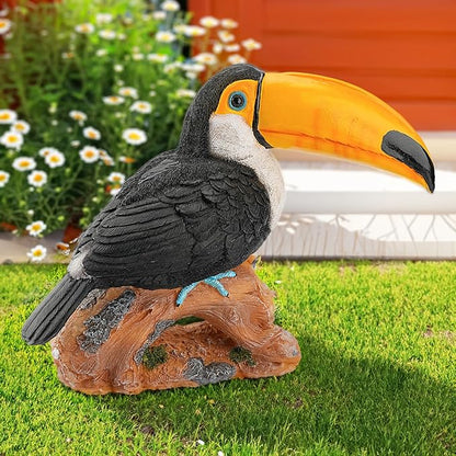 Teaeeno Garden Toucan Statue Decor Outdoor, Toucan Bird Outdoor Tiki, Resin Toucans Outdoor Tropical Decor Bird Sculptures for Patio Lawn Yard Home Decoration, Tropical Garden Decor