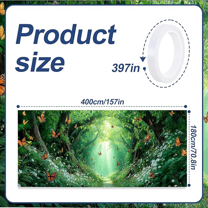 13x6 ft Enchanted Forest Path Garage Door Banner - Sunlit Tree Tunnel with Butterflies & Light Rays Backdrop, Hanging Nature Decor for Garden or Patio, Serene Outdoor Wall Art