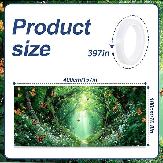 13x6 ft Enchanted Forest Path Garage Door Banner - Sunlit Tree Tunnel with Butterflies & Light Rays Backdrop, Hanging Nature Decor for Garden or Patio, Serene Outdoor Wall Art