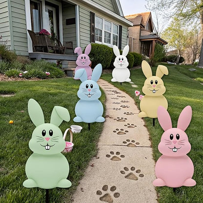 6 Pcs Outdoor Easter Bunny Decorations, 15.7 Inch Metal Easter Bunny Garden Stakes, Double-Sided Pastel Rabbit Yard Signs with Stakes for Spring Lawn Patio Garden Decor & Photo Props