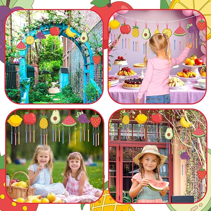 9Pack DIY Wind Chime Kit for Kids, Fruit Theme Wooden Arts and Painting Crafts Hanging Ornaments for Autumn Outdoor Activity Home Garden Patio School Classroom Decor Birthday Party Gift