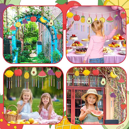 9Pack DIY Wind Chime Kit for Kids, Fruit Theme Wooden Arts and Painting Crafts Hanging Ornaments for Autumn Outdoor Activity Home Garden Patio School Classroom Decor Birthday Party Gift