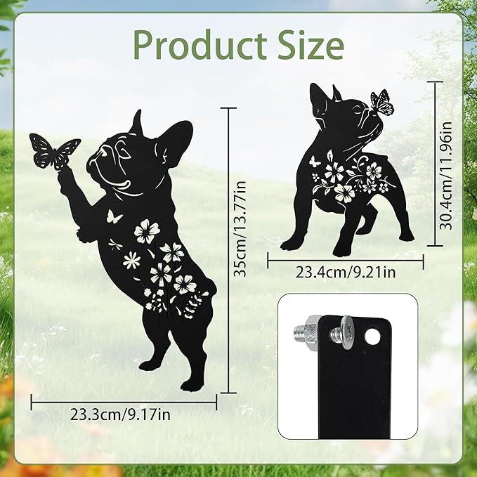 French Bulldog Decorative Garden Stakes, 2 Pcs Frenchie Gifts for Women Men Dog Lover, French Bulldog Butterfly Flower Outdoor Yard Art Lawn Decor