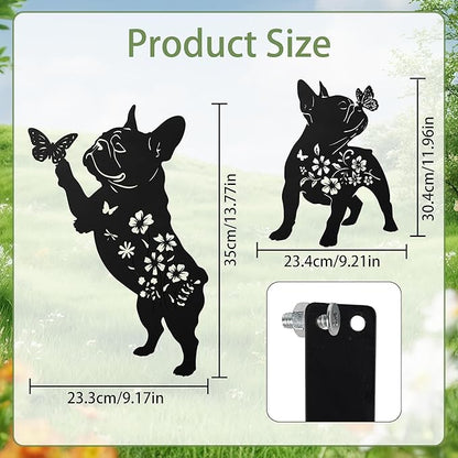 French Bulldog Decorative Garden Stakes, 2 Pcs Frenchie Gifts for Women Men Dog Lover, French Bulldog Butterfly Flower Outdoor Yard Art Lawn Decor