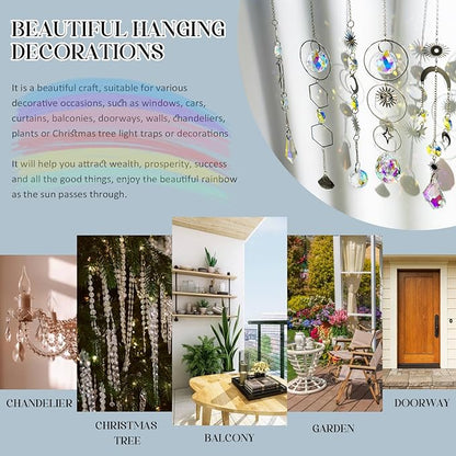 H&D HYALINE & DORA DIY Crystal Suncatcher Assembly Craft Kits for Adults 215pcs Rainbow Prisms Beads Pendant Crystal Window Sun Catchers Hanging Ornament Indoor Outdoor Decor, Silver