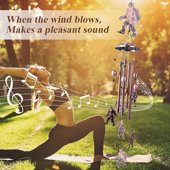 Wind Chimes for Outside Bigfoot, Metal Bigfoot Wind Chimes with 6 Chimes and 4 Aluminium Tubes, Beautiful Sounds Sasquatch Gifts for Outside, Home, Lawn, Porch, Patio, Garden Decor, Yard Decoration