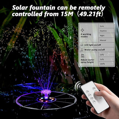 AISITIN 6.5W Solar Glass Panel Fountain, LED Colorful Lights & Remote Control, Rechargeable with Storage, Solar Powered Water Fountain Pump with Integrated Bracket for Bird Bath, Garden, Outdoor, Pond
