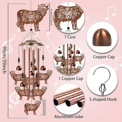 Highland Cow Wind Chimes - Cow Gifts for Men Women, Mom Grandma Wife Friends Birthday, Sympathy Memorial Wind Chimes for Outside, Garden Patio Yard Porch Home Decor