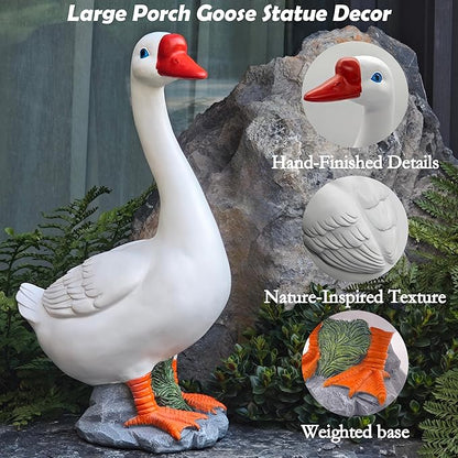 20" Large Porch Goose Statue Deocr, White Lifelike Lawn Goose Sculpture ,Resin Indoor or Outdoor Decorative Figurine for Garden, Patio, Yard, Entryway Accent, Unique Housewarming Gift, Gifts for Mom