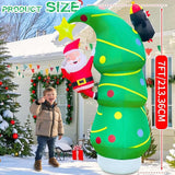 7FT Inflatables Christmas Tree 7FT Christmas Tree Inflatable Outdoor Decor Combined with Santa Penguin Xmas Tree Blow Up Yard Decor with Built-in 5 LEDs for Yard Garden Law(with Storage Bag)