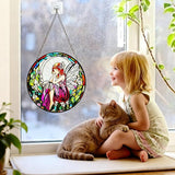Flower Fairies Stained Glass Window Hanging,Suncatcher Hanging Decor for Indoor Outdoor Windows Yard Garden Decor Home Decorations Wall Art, Gift for Girls Mom Grandma Teacher