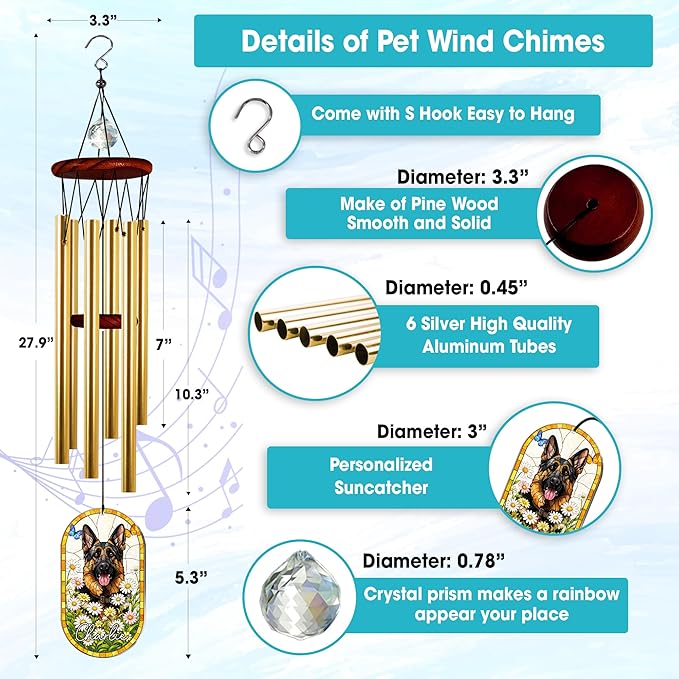 Personalized Pet Memorial Wind Chimes for Dogs Cats, Custom Photo Crystal Memory Suncatcher Ornament, Cat Remembrance Keepsake, Pet Loss Sympathy Gift for Women Dog Lover, WindChimes Outdoor Décor