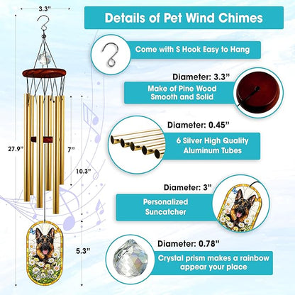 Personalized Pet Memorial Wind Chimes for Dogs Cats, Custom Photo Crystal Memory Suncatcher Ornament, Cat Remembrance Keepsake, Pet Loss Sympathy Gift for Women Dog Lover, WindChimes Outdoor Décor