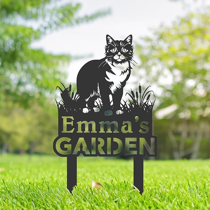 Personalized Cute Cat Kitten Metal Garden Sign,Custom Yard Sign With Stake,Outdoor Garden Décor,Pet Cat Lawn Garden Decorated Statue,Cat Sympathy Yard Metal Sign,Cat Lover Gifts Kailyard Plaque.