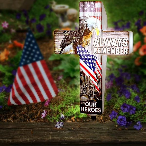 DoubleFill Memorial Day Patriotic Garden Stake Solar Lighted 4th of July Independence Veterans Day Solar Outdoor Yard Decorations Light up Night Cross Stake Decor for 4th of July Outside Patio Yard