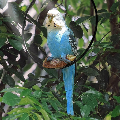 Hanging Parrot Statue Resin Parrot Ornament Metal Round Ring Decoration for Garden Resin Sculpture for Garden Patio Wall Craft Home Outdoor Decoration-02