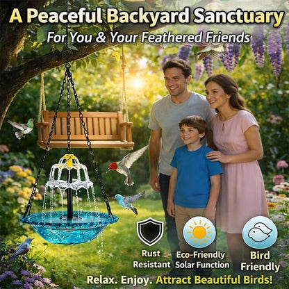 Solar Cascade Hanging Bird Bath Fountain,Outdoor Hanging Bird Bath Solar Fountain for Bird Bath, Solar Bath Fountain for Birds with Solar Pump and Decorative Bowl for Garden, Patio Gift (1PCS J)