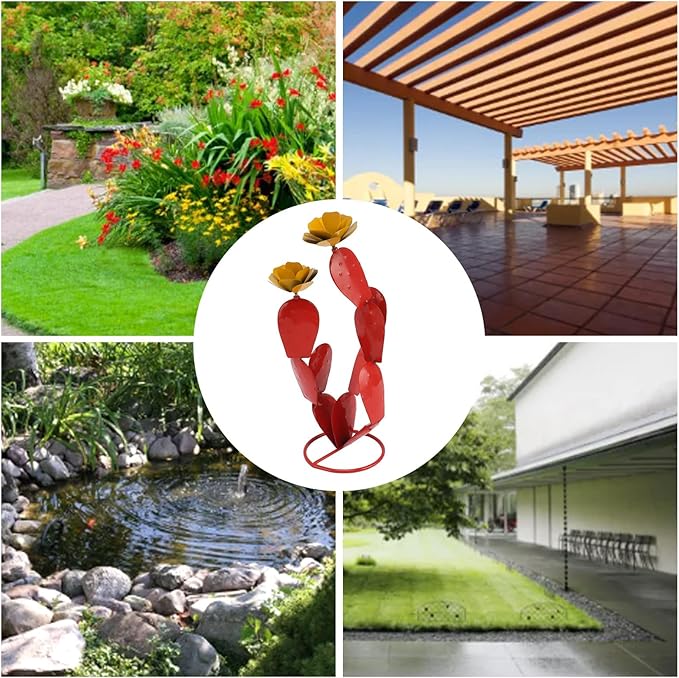 Omabeta 1PCS Metal Sculpture, Outdoor Metal Yard Art Lawn Decoration,Elegant Rustic Desert Decor for Garden Yard Patio, Red
