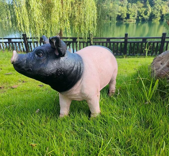 HOUDE Cute Pig Sculpture, 20.08 inches Long, decorates Outdoor Art Gardens, courtyards, lawns, and Indoor Public Spaces Such as Living Rooms and Balconies. (Black)