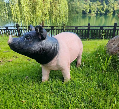 HOUDE Cute Pig Sculpture, 20.08 inches Long, decorates Outdoor Art Gardens, courtyards, lawns, and Indoor Public Spaces Such as Living Rooms and Balconies. (Black)