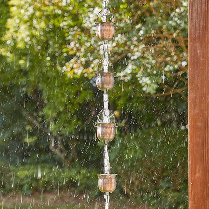 Glitzhome 8.5ft Rain Chain for Gutters 15-Piece Faux Copper Cup Shaped Catcher Replacement for Downpout