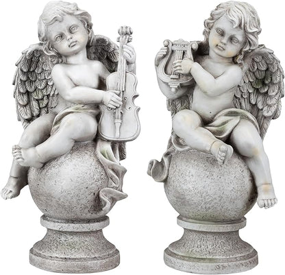 Northlight 14.75" Set of 2 Cherub Angels with Instruments Outdoor Garden Statues