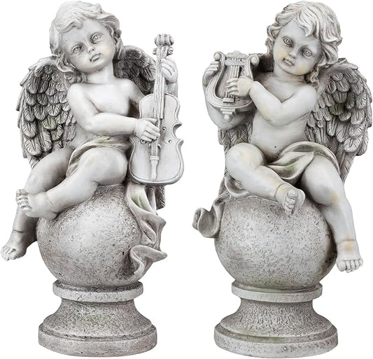 Northlight 14.75" Set of 2 Cherub Angels with Instruments Outdoor Garden Statues