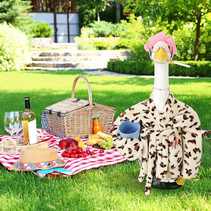 Porch Goose Statue Outfits Set Porch Goose Clothes with Wide Hat Costumes for 23" Plastic Statue Patio Yard Garden Lawn Outdoor Decoration (Light,Bathrobe)