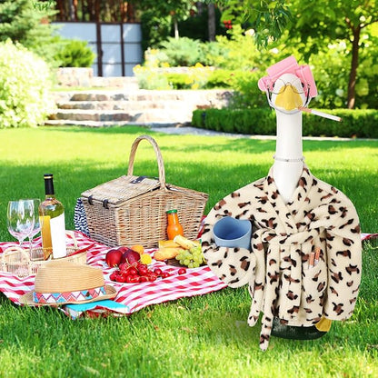 Porch Goose Statue Outfits Set Porch Goose Clothes with Wide Hat Costumes for 23" Plastic Statue Patio Yard Garden Lawn Outdoor Decoration (Light,Bathrobe)