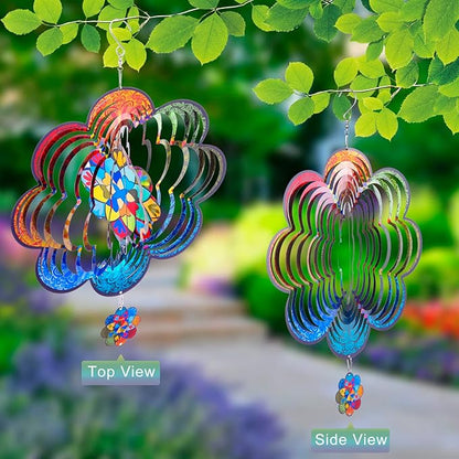 Wind Spinners,12 inch Multi Color Mandala with 360° Swivel Hook for Yard and Garden, Bird Wind Catcher, Metal Wind Spinners Outdoor for Lawn Hanging Crafts Decor Kinetic Yard Art Ornament Gifts