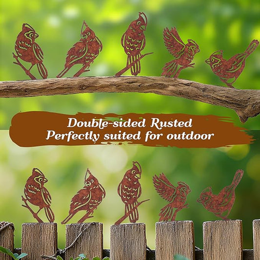 Rusty Birds Decoration, Outdoor Bird Wall Decor, Metal Bird Yard Decor, Garden Sculptures, Yard Art, Fence Decorations, Rustic Garden Decor, Metal Birds Craft Statue Ornaments