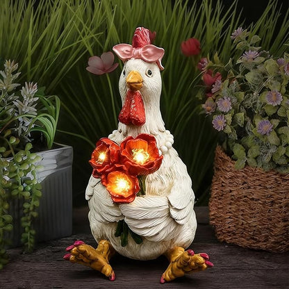 Solar Chicken Garden Decor with LED Light (5" W x 5.5" L x 8.5" H) – Cute Outdoor Hen Statue for Yard Patio Lawn, Chicken Outdoor Decor, Solar Yard Decoration, Housewarming Gifts