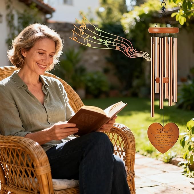 Mom Wind Chime for Outside, Heartfelt for Women, Metal Wind Chime Yard Art, Soothing Home Garden Patio Outdoor Indoor Decor