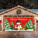 HOMETITUTE Merry Christmas Garage Door Banner 13x6ft Festive Backdrop Cheerful Snowman with Colorful Gifts Photo Prop Background for Joyful Holiday Yard Outdoor Winter Scene Display