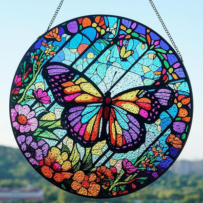 Stained Glass Window Hanging - Butterfly Suncatchers for Indoor Windows, Butterfly Stained Glass Decor for Home, Garden, Cottage, Sun Catcher Gift for Women (12 Inch)