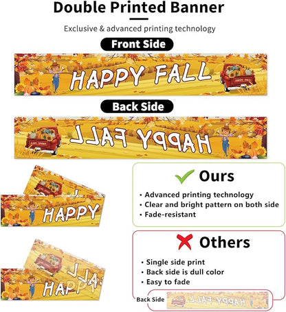 Probsin Happy Fall Banner 120"x 20" Decorations Outdoor Thanksgiving Decor Autumn Yard Signs Party Supplies Red Truck Pumpkin Holiday Harvest Welcome Hanging Backdrop for Garden Fence Yard Lawn Porch